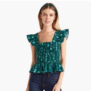 NWOT Hill House The Paz Top - Emerald Botanical Poplin / M
